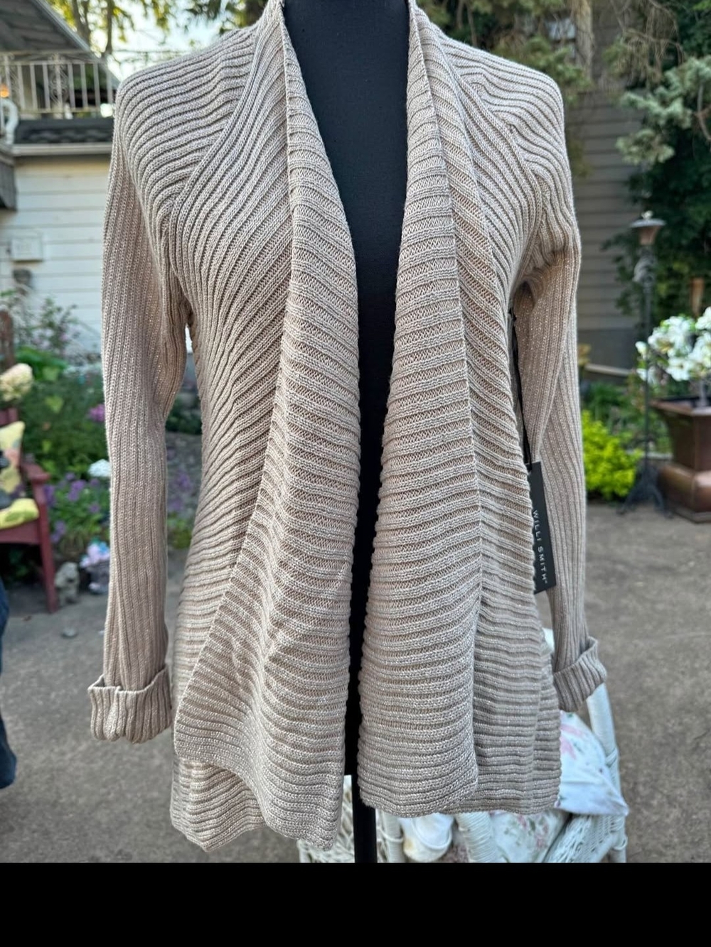 Willi Smith Taupe Ribbed Open-Front Cardigan